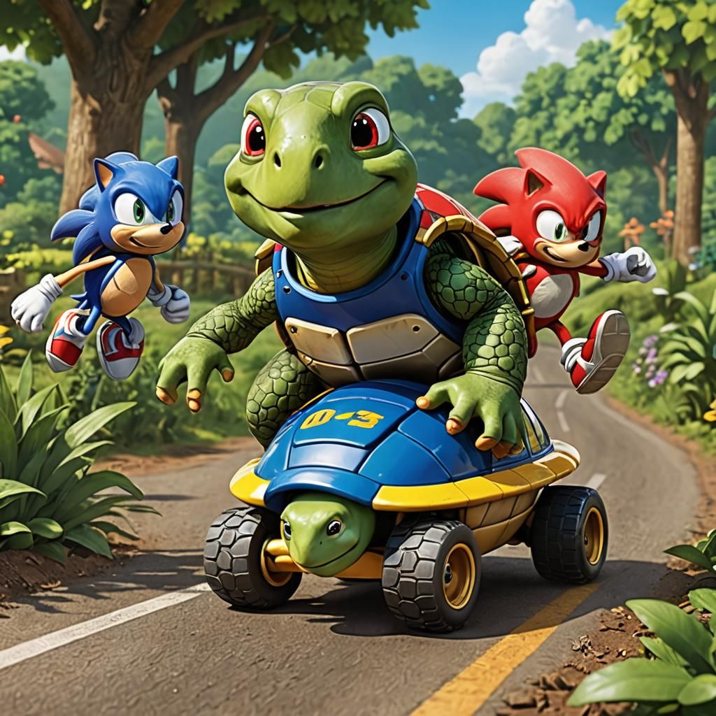 Turtle Wins Race Against Sonic: Digital Art