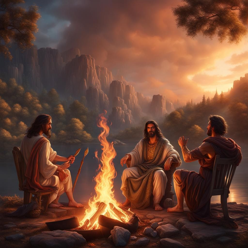 Divine Gathering: Gods Around a Campfire