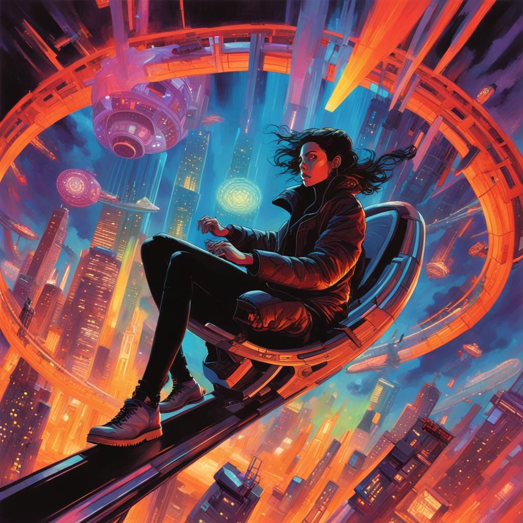 Cyberpunk Drop Tower Ride: Exhilaration and Terror
