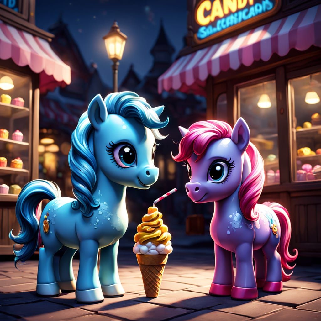 Hyperrealistic My Little Ponies Enjoy Colorful Ice Cream Tre...