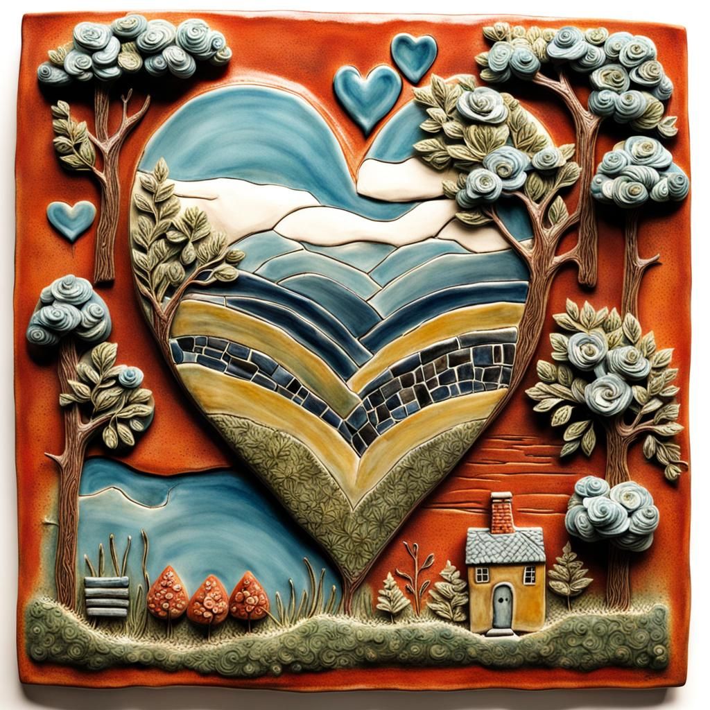 Ceramic Wall Sculpture: Home Is Where the Heart Is