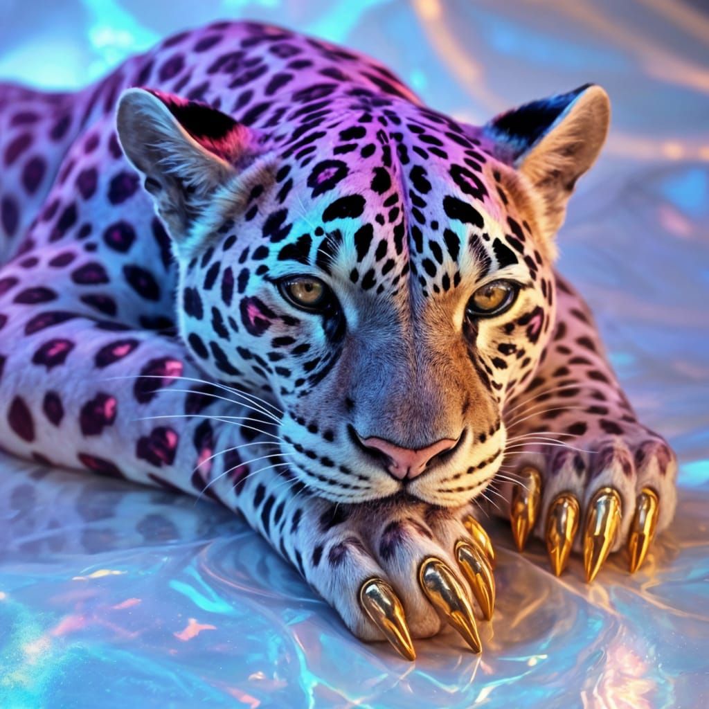 Ethereal Holographic Leopard in Cosmic Colors