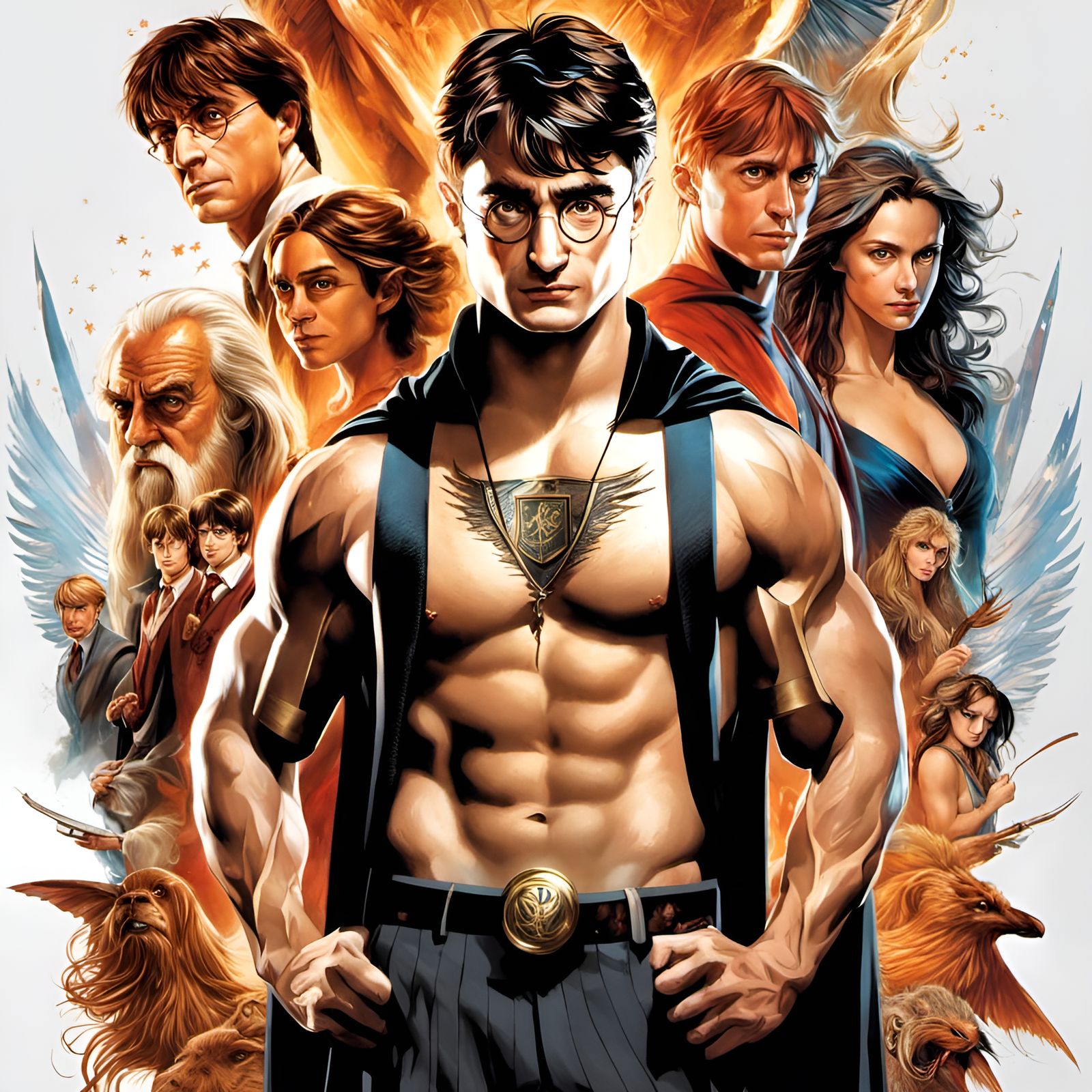 Muscular Harry Potter Portrait in Renaissance Comic Style