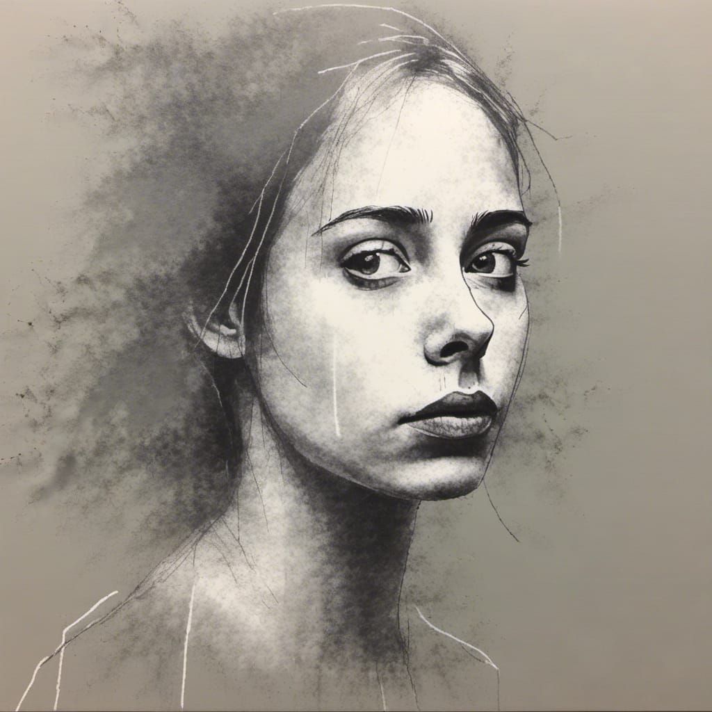 Minimalist Pencil Drawing of a Girl in White Chalk