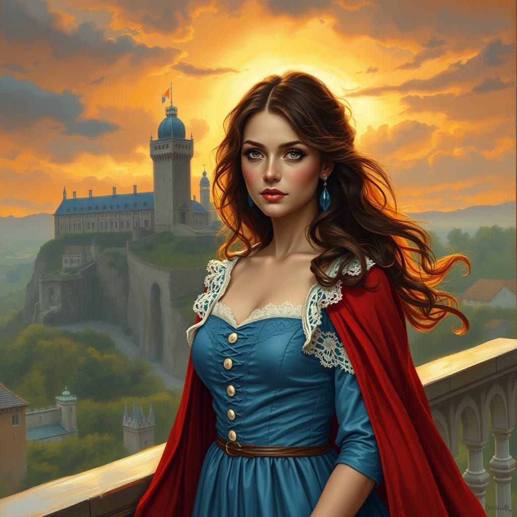 Romantic Woman on Balcony in 19th-Century Style