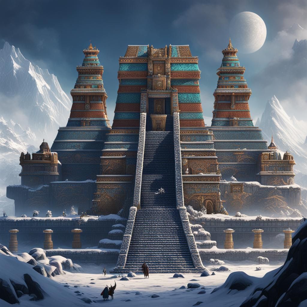Snowy Aztec Empire: Detailed Matte Painting