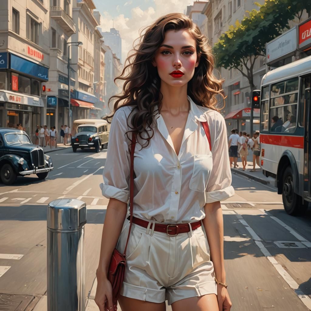 A stunningly gorgeous Italian brunette with long 1940s style...