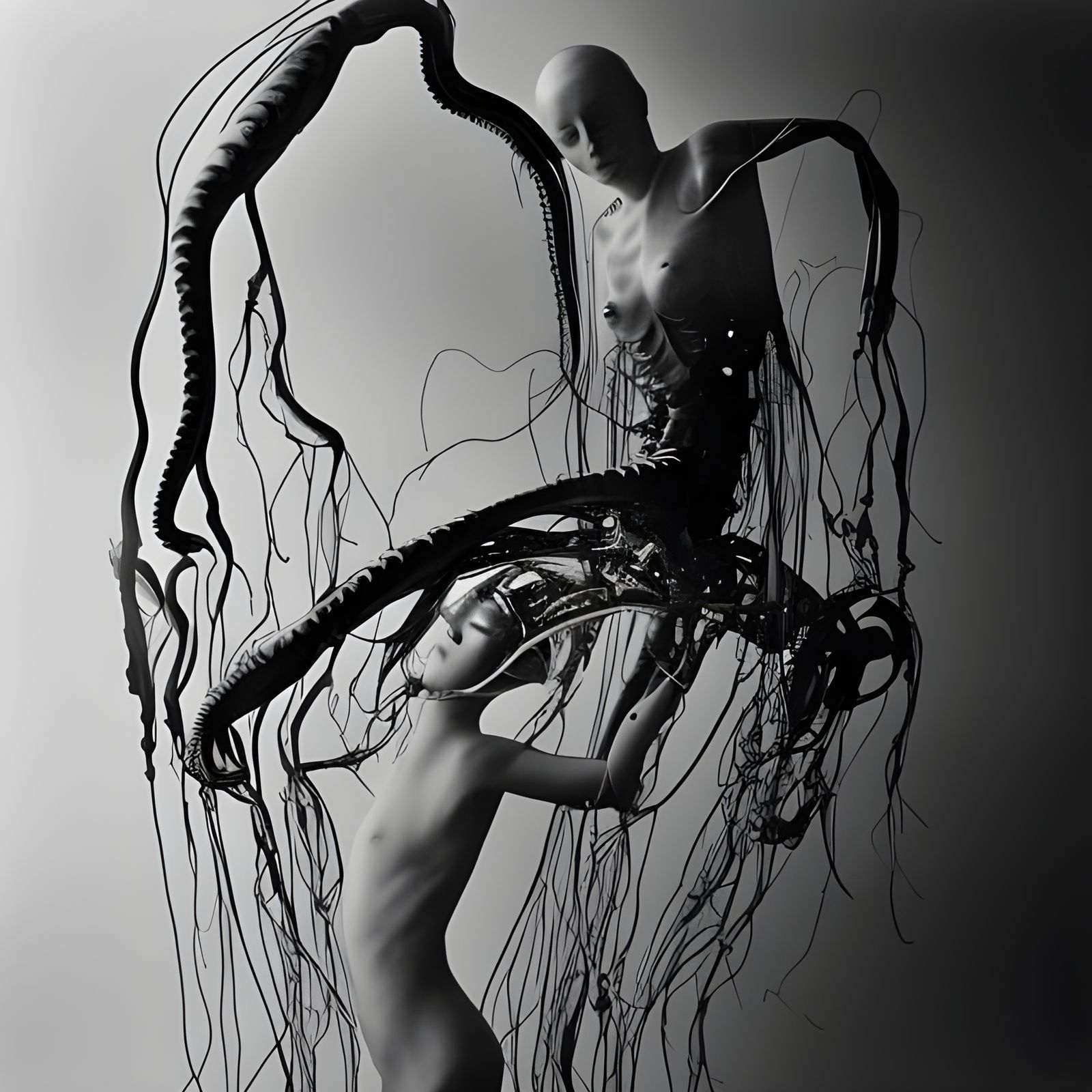 Cyborg Girl with Squid and Jellyfish Features