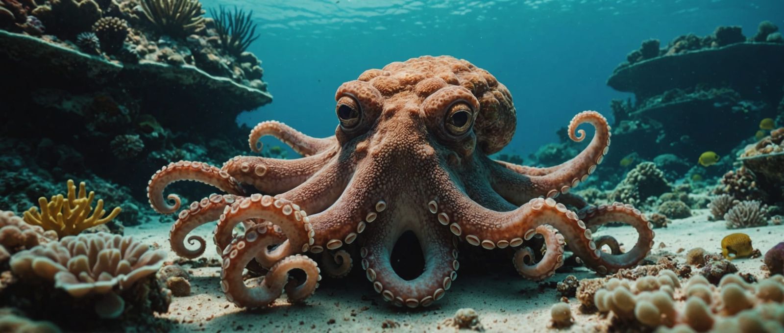 Octopus Hiding in Coral Reef: Cinematic Still