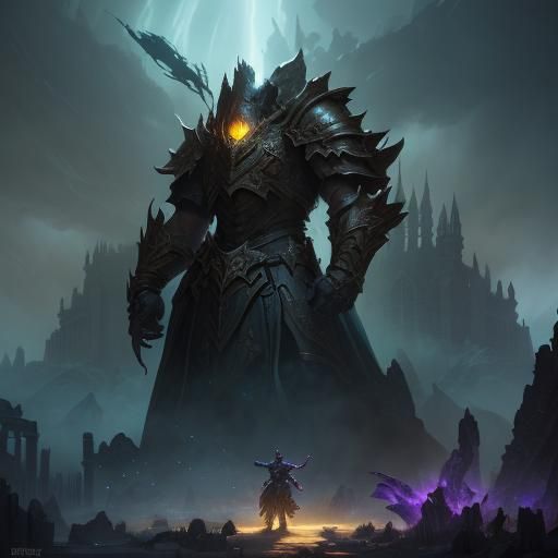 Epic Battle in Mystical Landscape: Dark Fantasy Art