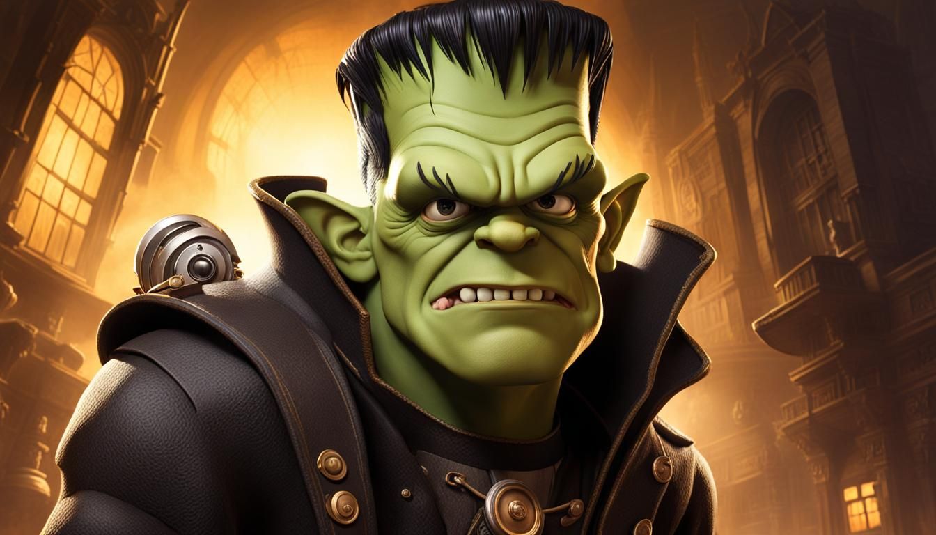 Frankenstein's Monster Boy: Grotesque Caricature Portrait