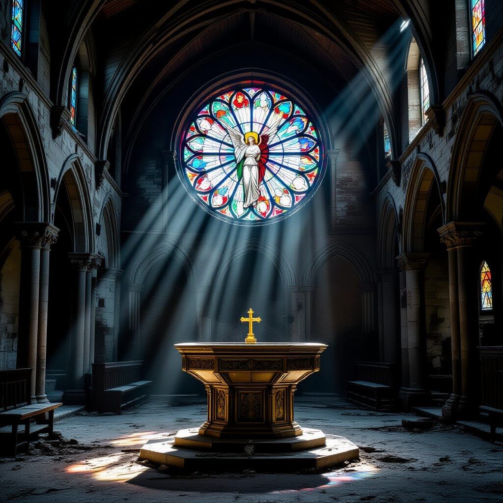 Ruined Church with Angelic Rose Window