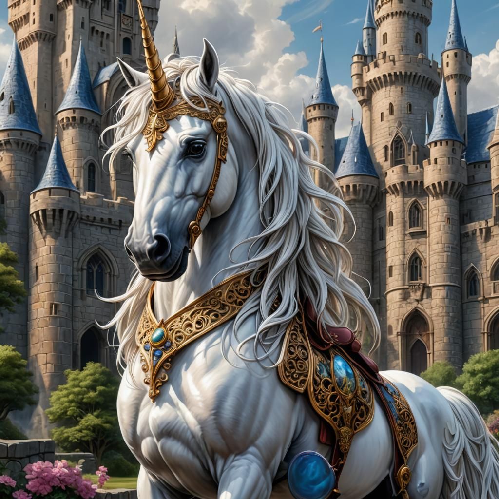 Fantasy Unicorn and Castle Digital Art