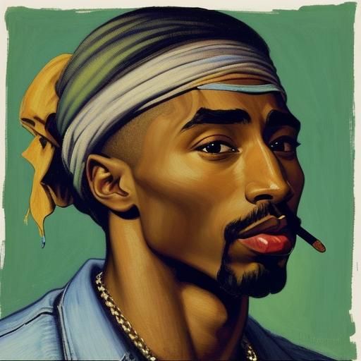 Tupac Shakur Portrait in Post-Impressionist Style