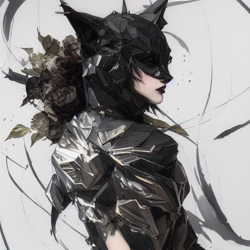 Wolf Face with Gold Armor and Black Roses