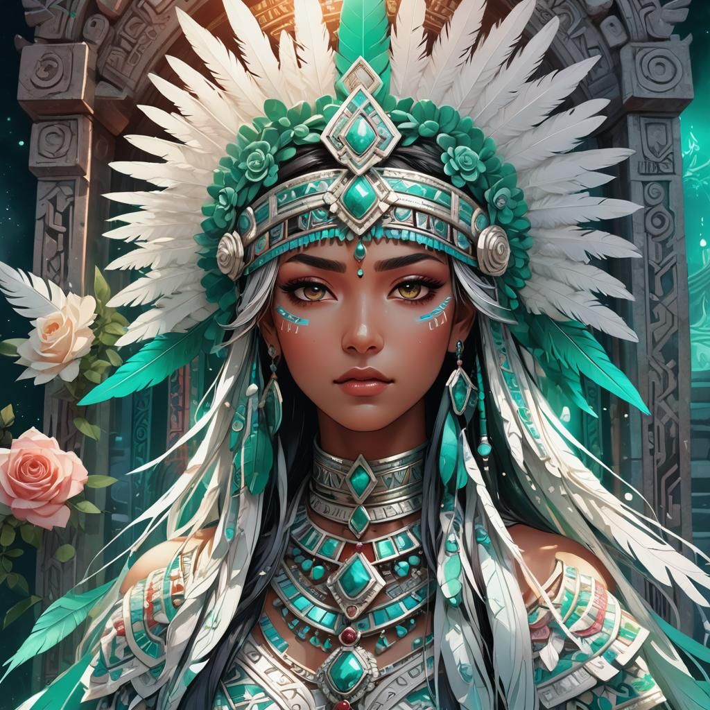 Aztec Anime Girl Portrait in Ghibli Style