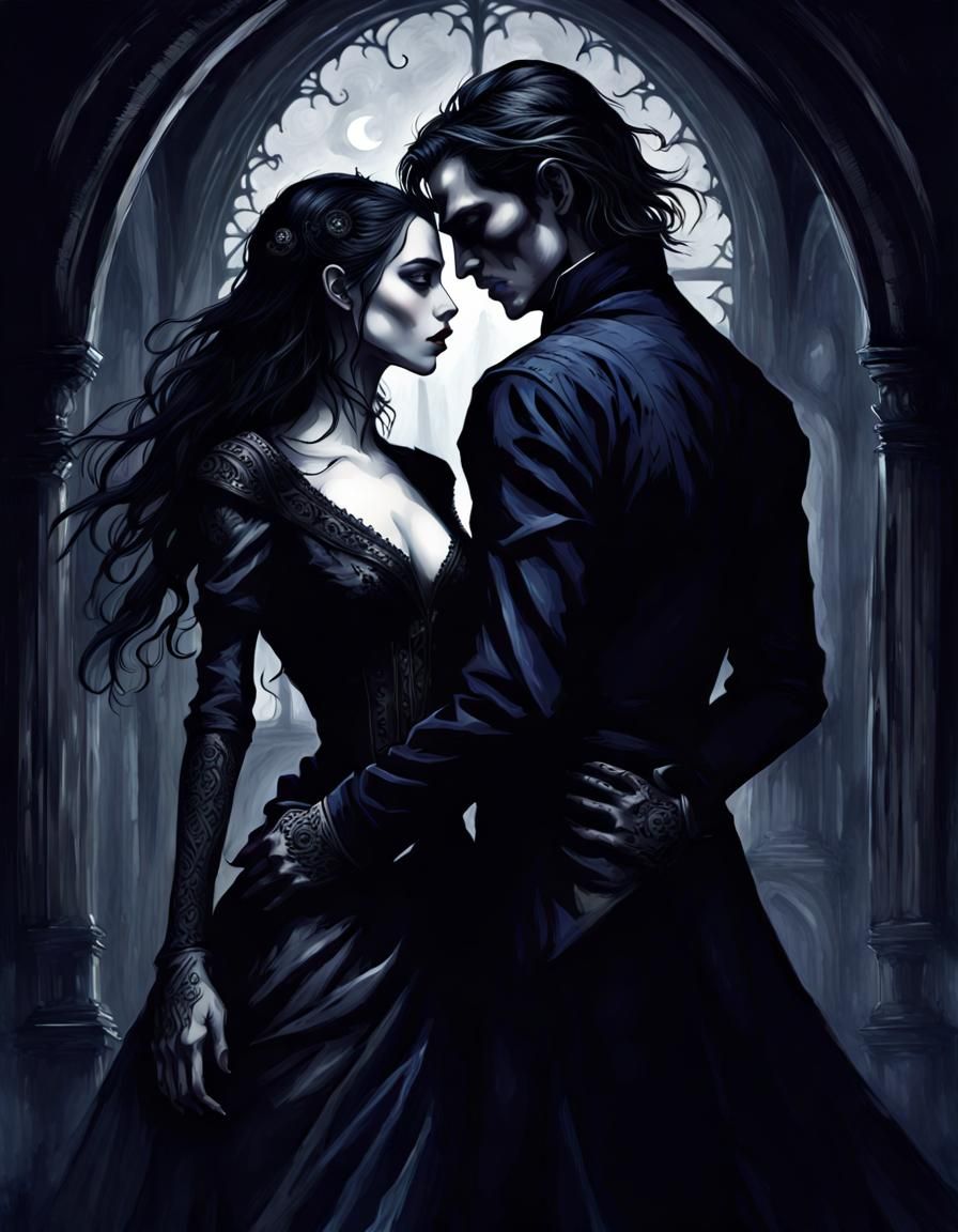 Gothic Noir: Dark Lovers Entwined in Blue