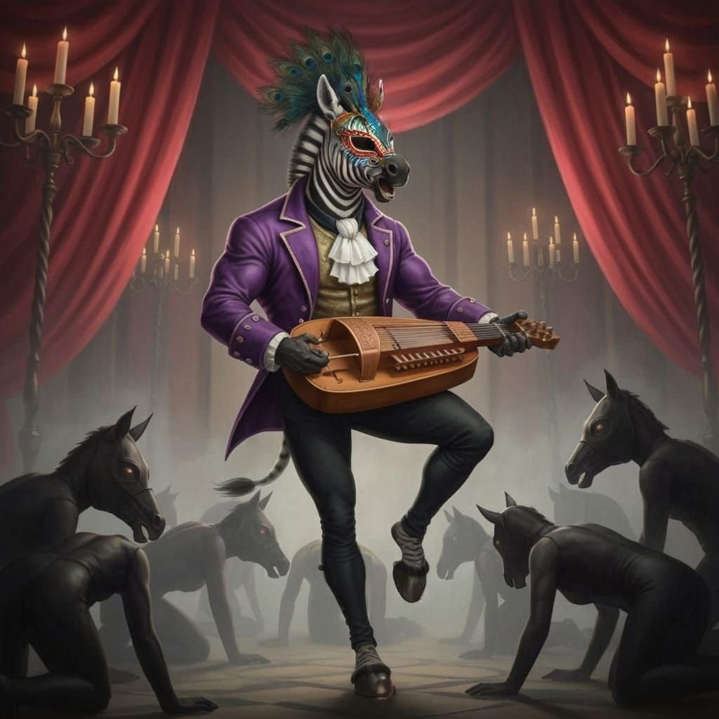 Terrified Zebra in Masquerade Mask, Goya-Inspired