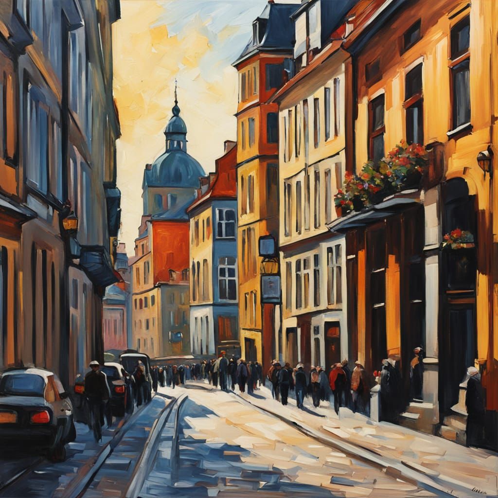 Malmo Cityscape in Neo-Impressionist Style