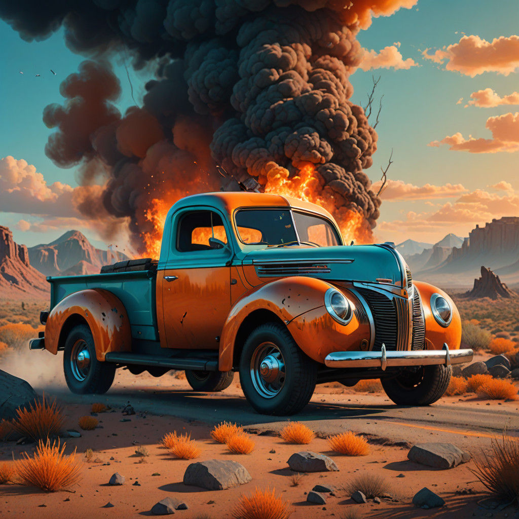 Surreal Desert Sunset Captures 1939 Ford Short Bed Pickup Tr...