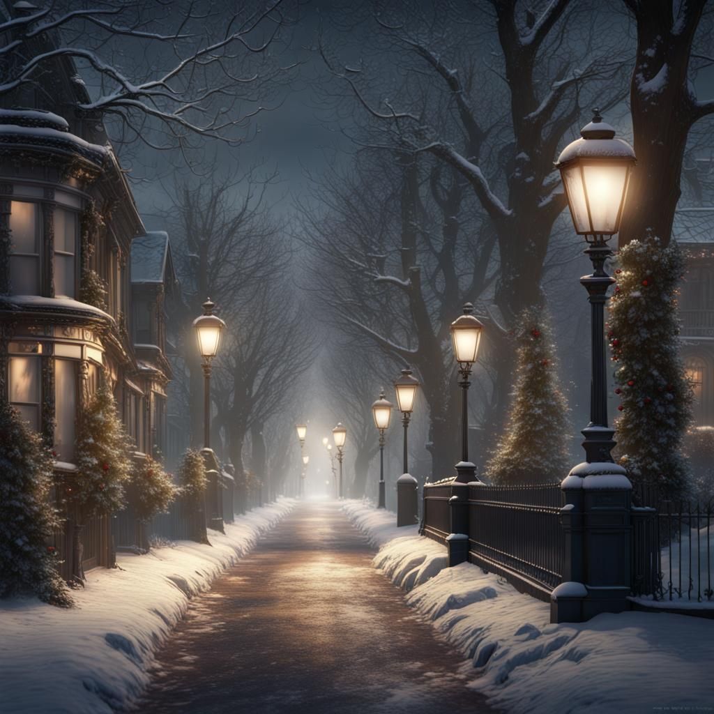 Victorian Winter Street Scene in Matte Painting Style