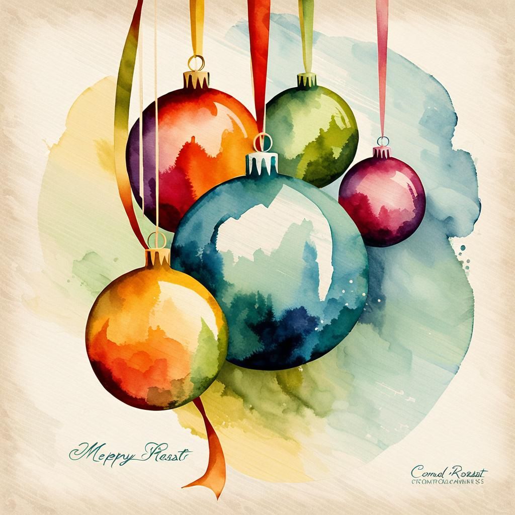 Retro Christmas Ornaments in Whimsical Watercolor Style