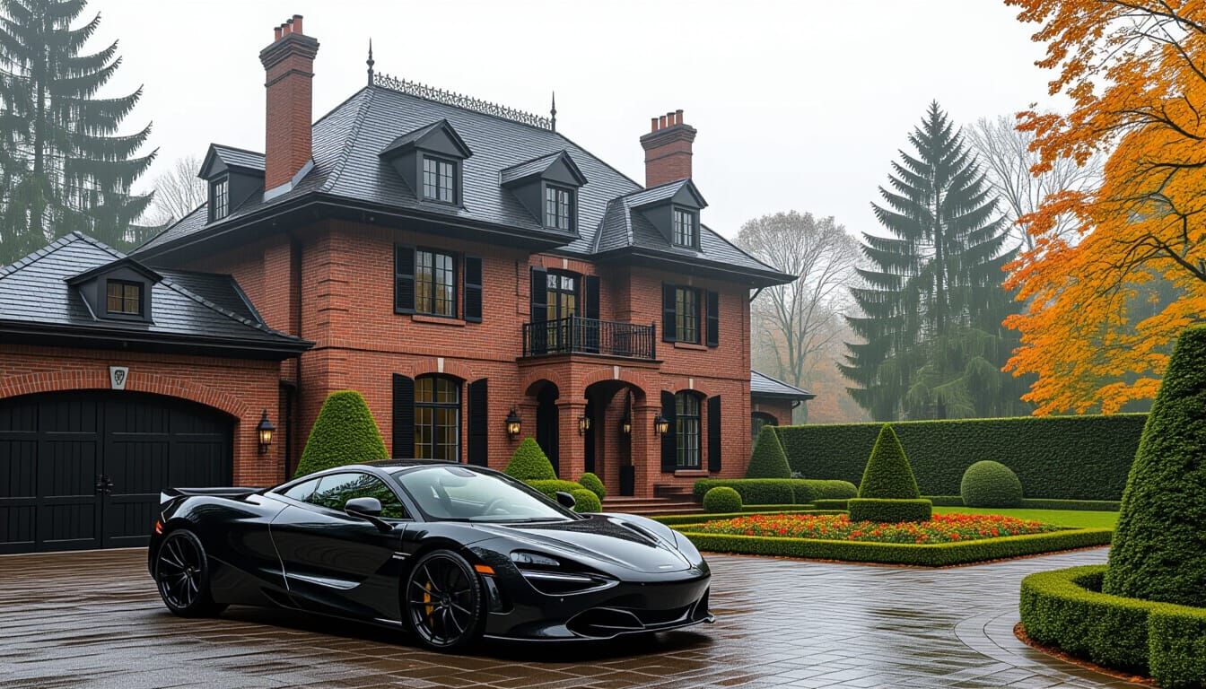 Victorian Chateau With McLaren 720S in Misty Season