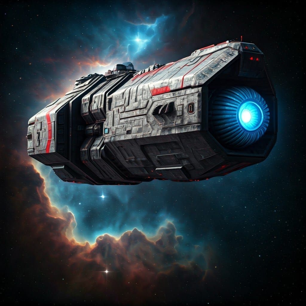 Imposing Space Warship Against Nebula Backdrop