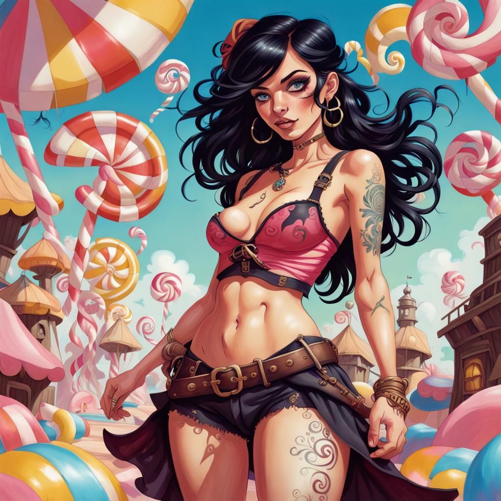 Pirate in Candyland Wonderland Gouache Painting