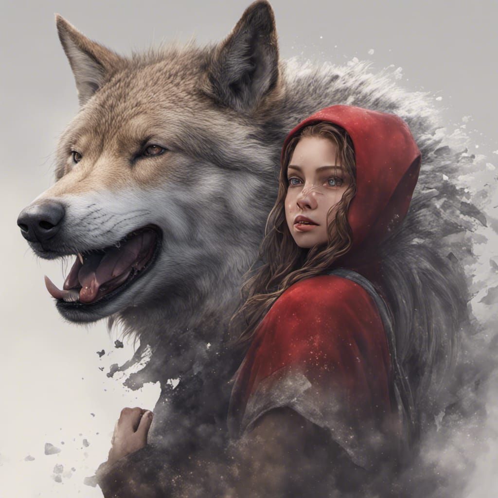 Little Red Riding Hood and Wolf, Hyperrealistic Art