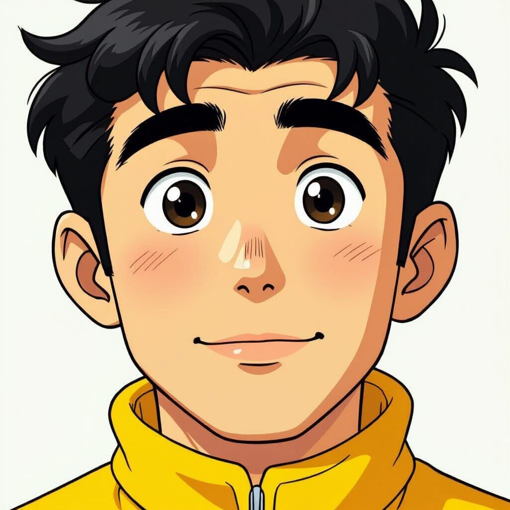 Whimsical Cartoon Man in Yellow Jumpsuit