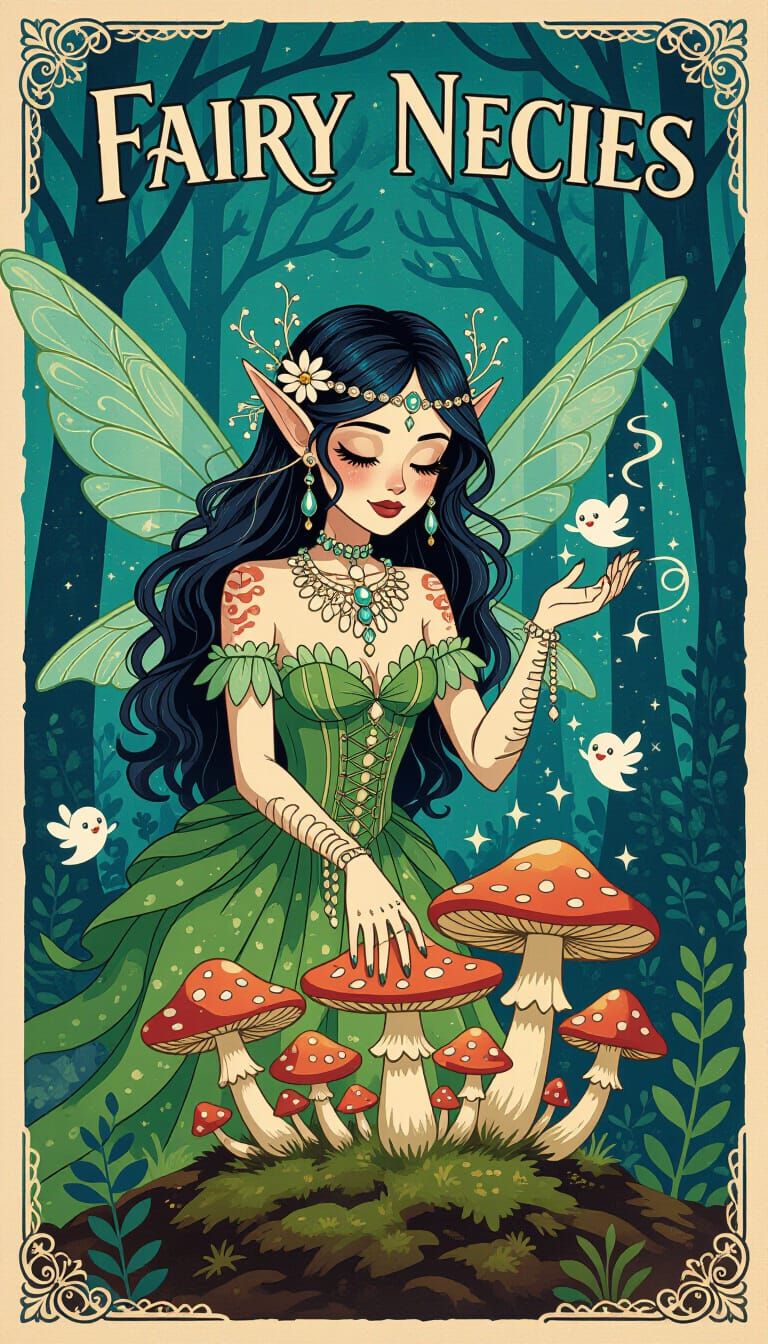 Whimsical Fairy Necromancer Conjuring Life in Forest