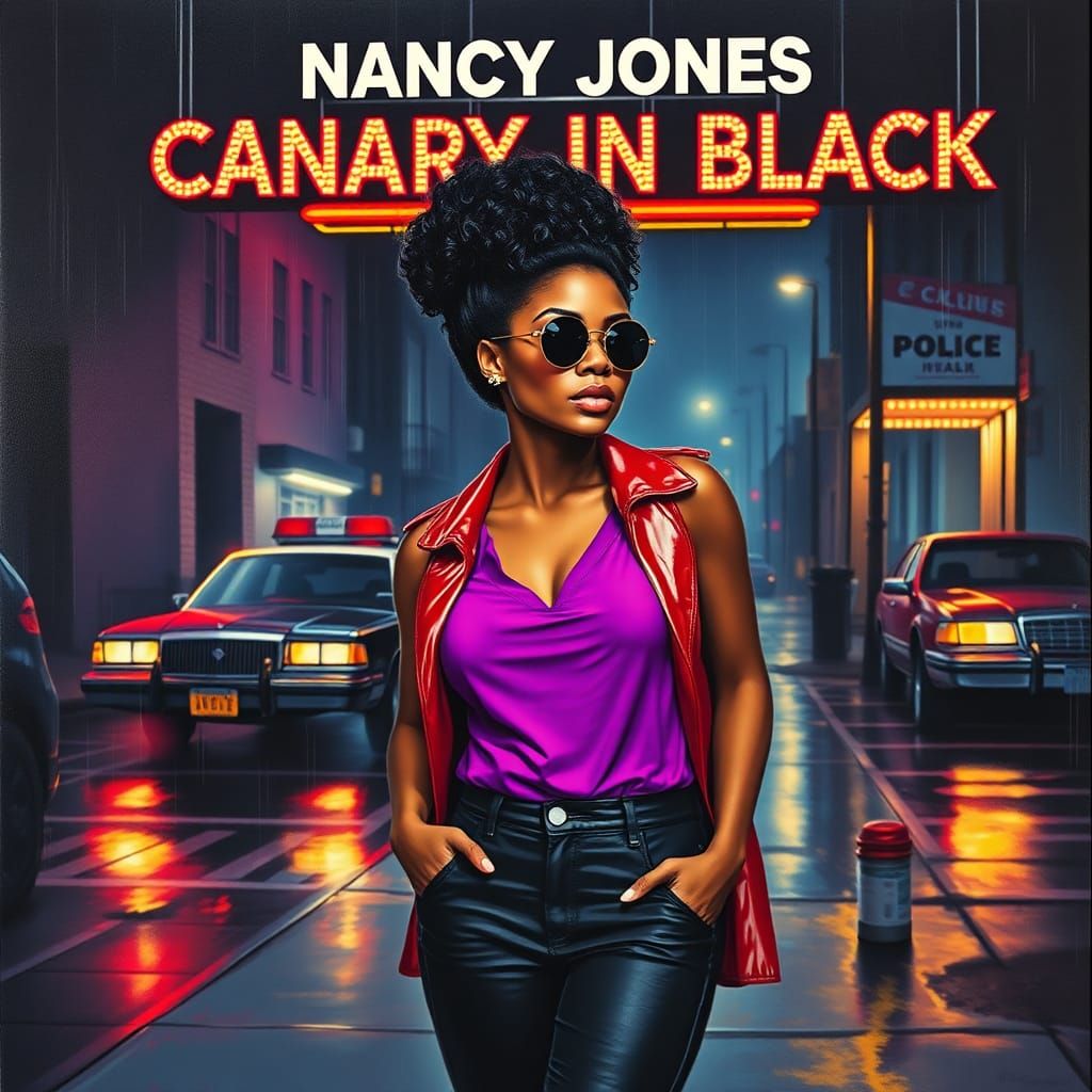 1970s Film Noir Portrait: African American Woman in Oil Pain...