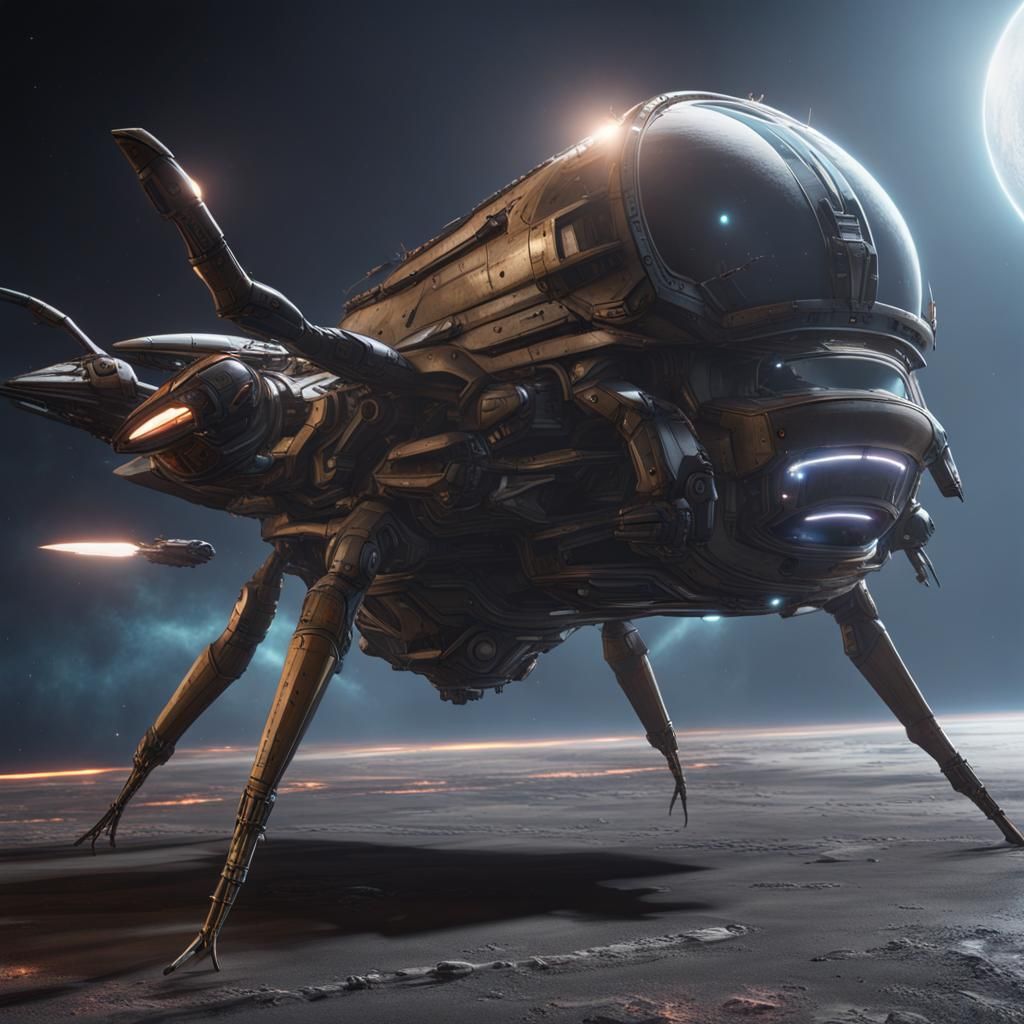 Insectoid Alien Warship in Outer Space