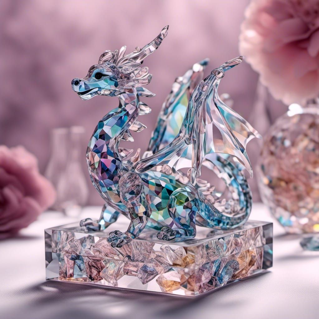 Glass Dragon Hatchling in Jewel Box, Fantasy Art