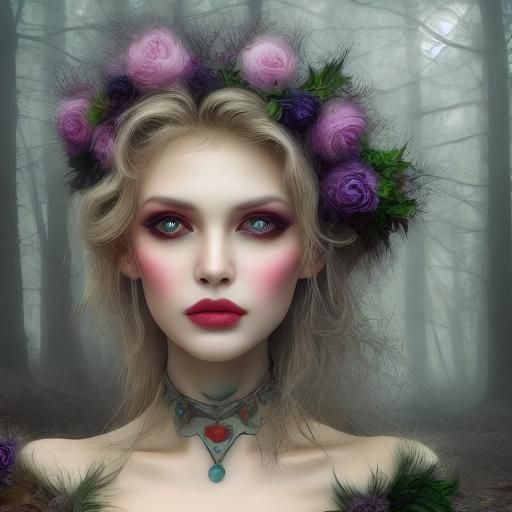 Eerie Forest Witch Concept Art in Mist