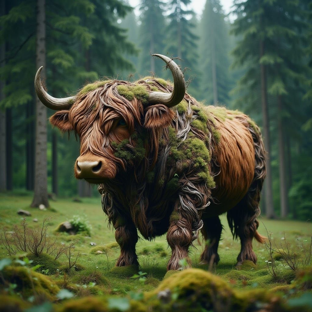 Majestic Bull in Lush Pasture: Hyper Photorealistic Capture