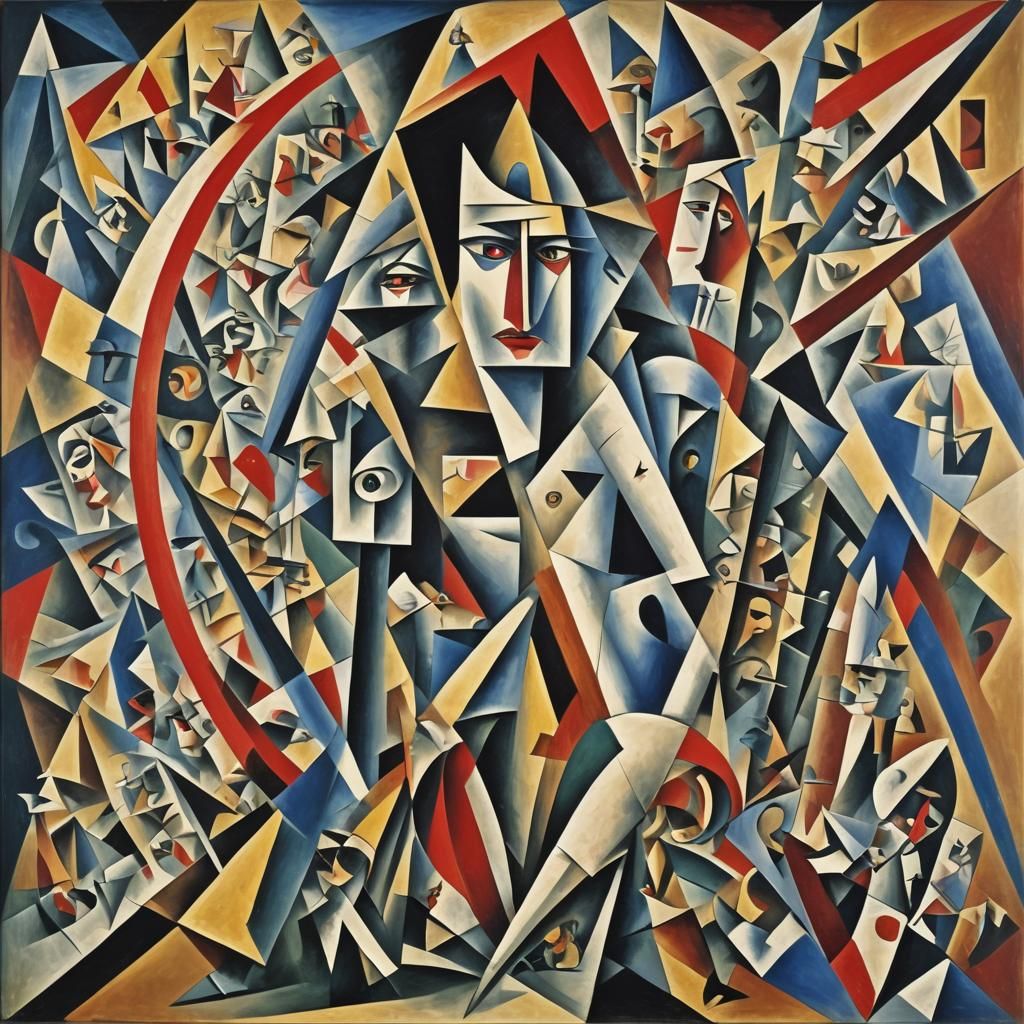 Disturbing Abstract Cubism Image in Euclidean Geometry