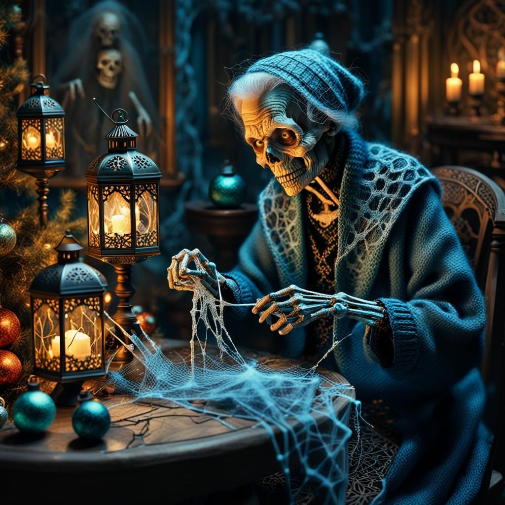 Ethereal Christmas Portrait of an Evil Old Lady Knitting a S...