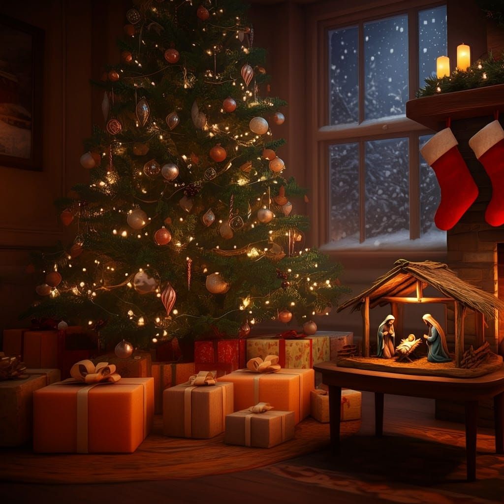 Warm Christmas in a Cozy Living Room Scene