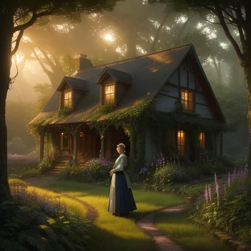 Resilient Woman in Dreamlike Fantasy Landscape