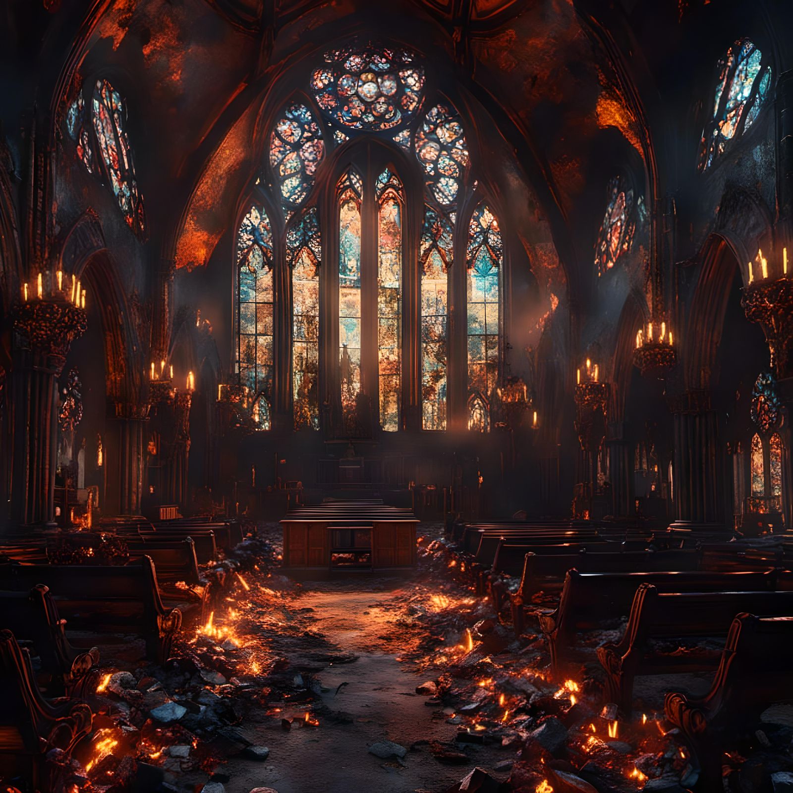 Charred Church in Grimdark Whimsical Style