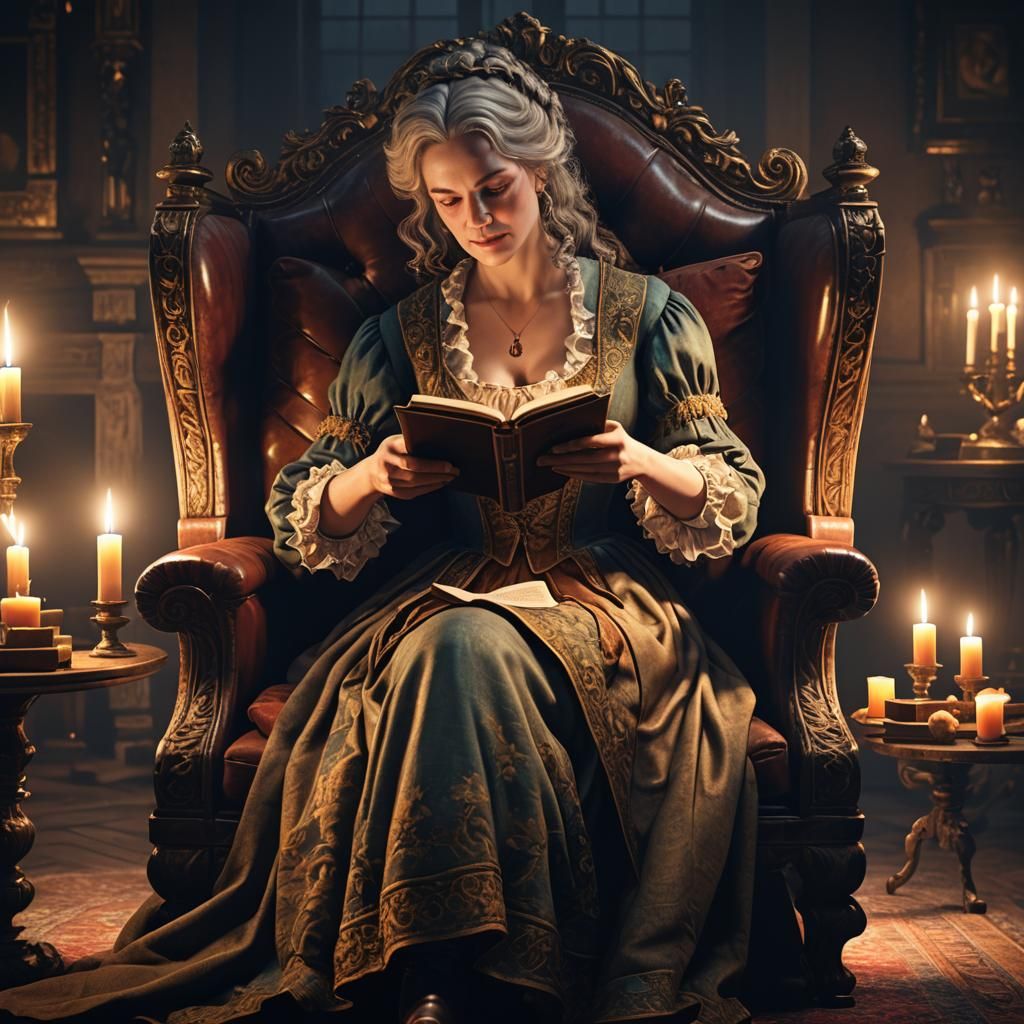 18th Century Woman Reading by Candlelight in 3D
