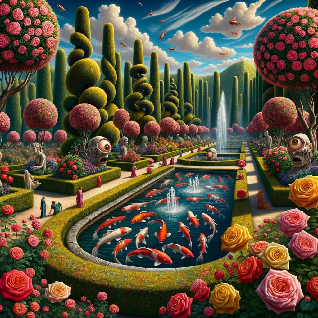 Surreal Formal Garden in Cyberpunk Style with Melting Aesthe...
