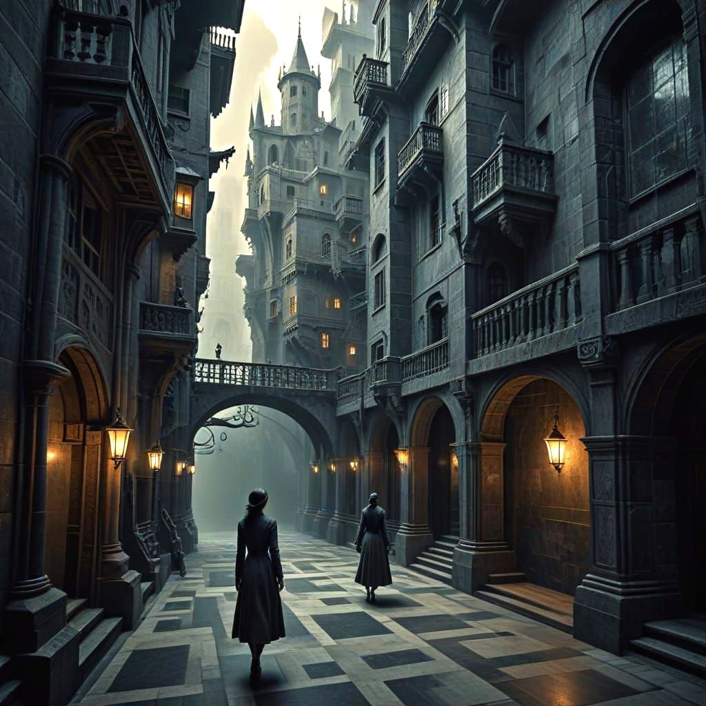 Surreal Architecture with Figures in HDR Cinematic Style