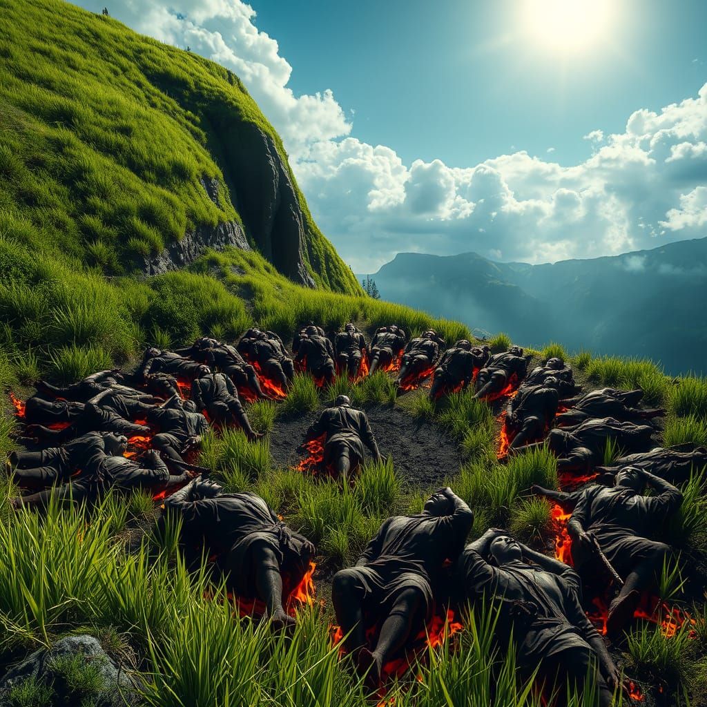 Charred Medieval Battlefield Aftermath