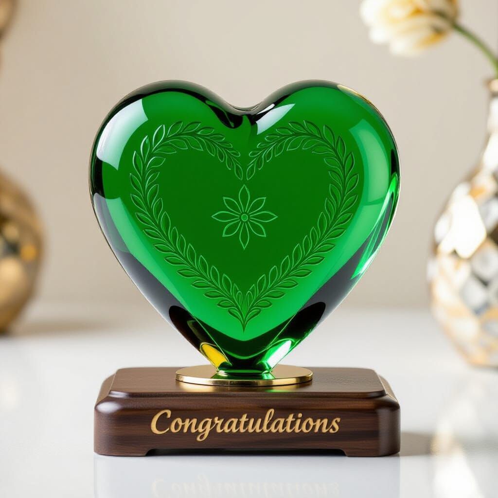 Elegant Glass Heart Statue with Engraved Congratulations