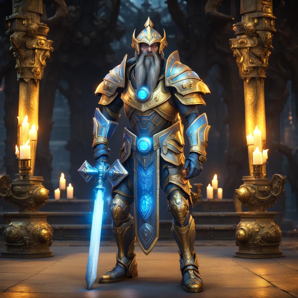 Blue Alien Paladin in Golden Armor