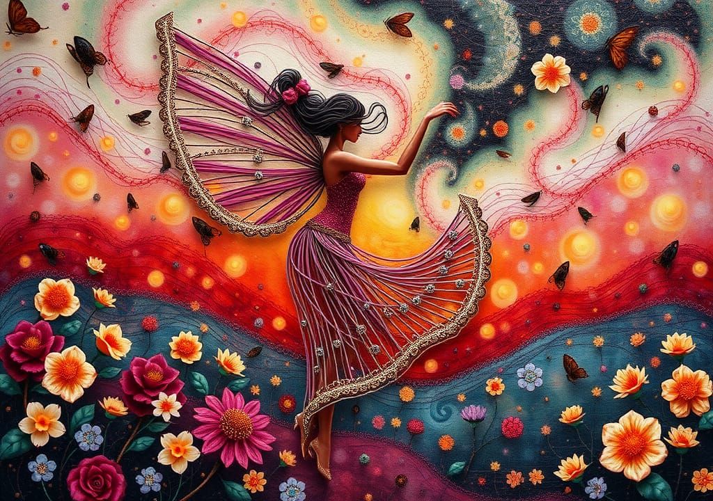 Elegant Fairy Dance in Surreal String Art