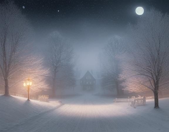 Ethereal Snow Scene with Horse-Drawn Carriage